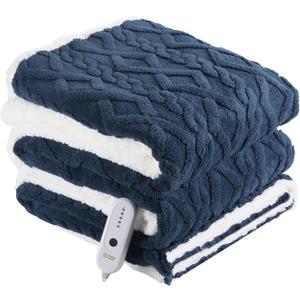 Heating Blanket Twin Size Extra-Thick and Warm Electric Blanket with 10 Hour Auto Off & 5 Heating Levels, 3D Pattern Design and Overheating Protection, Navy Blue (Twin-62"x84")