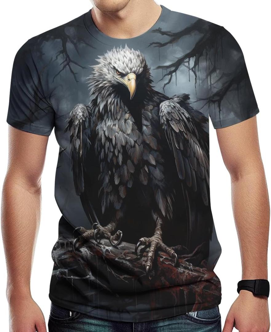 Men's Eagle Graphic T-Shirts Casual Short Sleeve Fashion 3D Printed Tees, Small