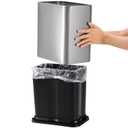 Coloch Small Metal Trash Can, 2.6 Gallon(10L) Slim Size Wastebasket for Narrow Spaces Stainless Steel Garbage Bin Silver Invisi-Overlap Open Top Rubbish Bin for Bedroom, Bedroom, Toilet, Undersink