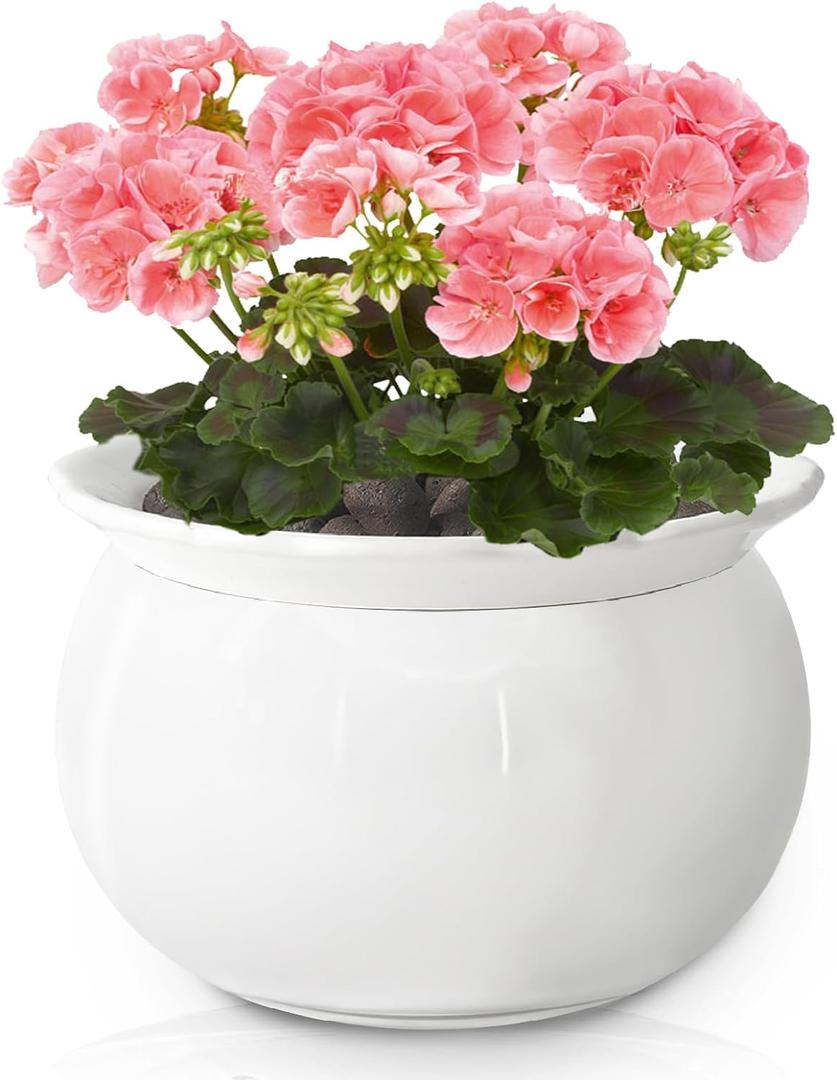 African Violet Pots, 6 Inch Self Watering Pots for Indoor Plants, Self Watering Plant Pot, Easy Plant Self Watering Pot, Ceramic Plant Pot with Absorbent Inner Pot for Flowers-White