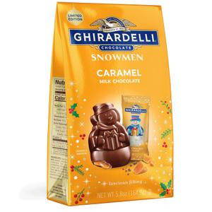 GHIRARDELLI Milk Chocolate Caramel Snowmen, 5.8 oz Bag Premium Holiday Chocolate Candy Individually Wrapped (Large)