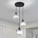Modern Crystal Chandelier Round Ceiling Pendant Lights, Height Adjustable Crystal Hanging Light Fixtures for Kitchen Island, Chandeliers for Dining Room,Foyer,Living Room Entryway Black (3 Lights)