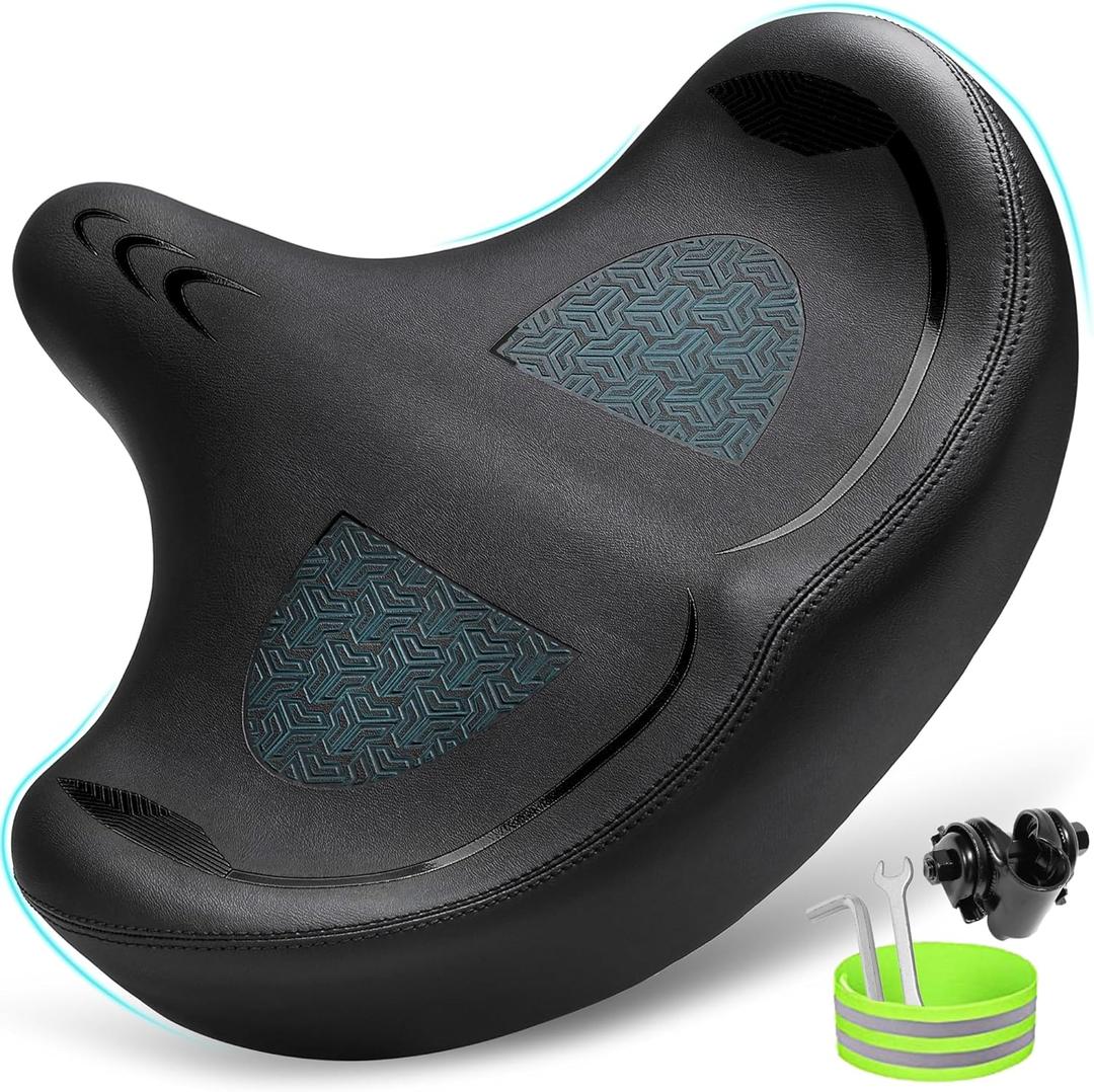 Oversized Bike Seat for Men & Women Comfort, Extra Wide Bicycle Seat Cushion, Comfortable Wing Padded, Large Replacement Bike Saddle for Peloton Bike, Stationary Exercise Bike, City Bike, Ebike (Black)
