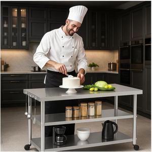 Stainless Steel Table with Wheels for Food Preparation and Work, Multi-Size Optional, Three-Layer Variable Two-Layer Metal Commercial Workbench Outdoor, Restaurant, Kitchen (51" Lx24 Wx34 H)