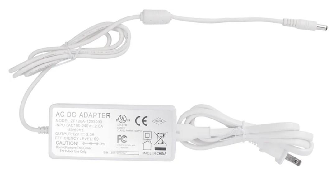 Litever Power Supply, LED Transformer, White, 12VDC 3 Amps,110VAC to 12V DC, Max Output 3A, 36W. Standard 110VAC US Input Plug, 5.5mm x2.1mm Output Connector, for LED Light Strip and More