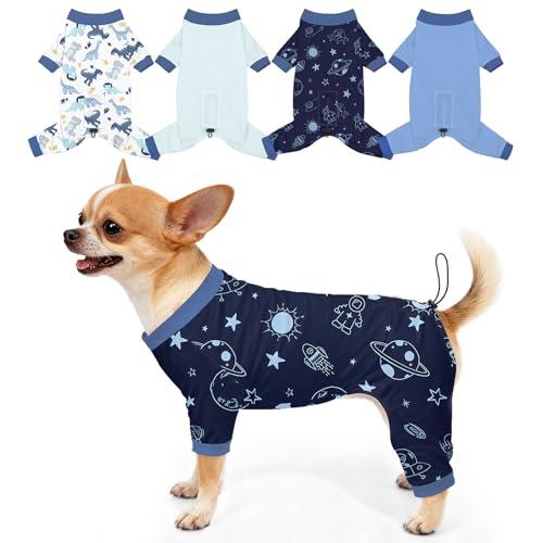 Bienbee Dog Pajamas, 4 Pack Dog Recovery Suit Shedding Suit Cute Soft Puppy Clothes Dogs Pjs Onesies Jammies Adjustable Breathable & Stretchy Clothes for Small Medium Large Dogs Girl Boy Puppy-XS