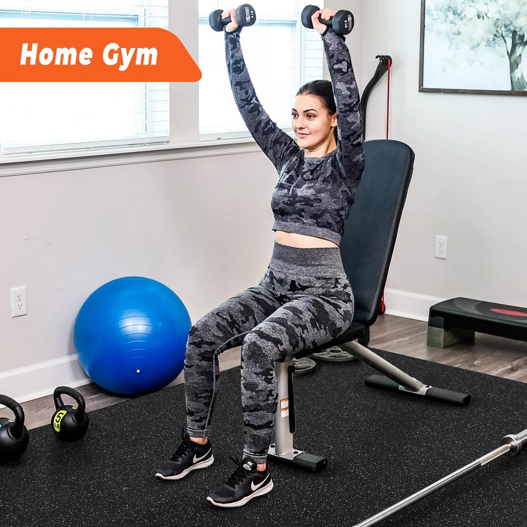 SUPERJARE 0.56'' Thick 12 Pcs 48 Sq Ft Rubber Top Exercise Equipment Mats, High Density EVA Foam Mats with Rubber Top, Interlocking Gym Flooring for Home Gym, Protective Workout Mat, Black/Grey
