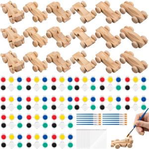 Moonld 24 Sets Race Car Party Favors Craft Kits Unfinished Wooden Cars Car DIY Paintable Cars Crafts to Paint for Race Car Party Favors Gifts Classroom Party Activity