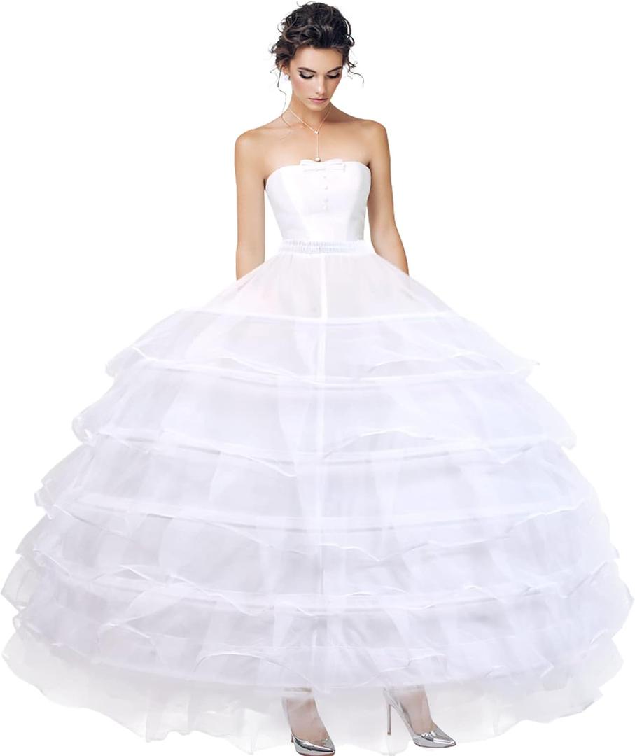Women Crinoline Petticoat 6 Hoop Skirt A line Slip Floor Length Underskirt for Wedding Dress Ball Gown (Medium-X-Large, White)
