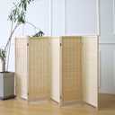 Furnnylane 5 Panel Short Room Divider Screen, Beige Freestanding Partition, Small Bamboo Panel Divider for Room Seperation, 3.95 FT Tall