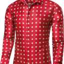 YourTies Mens Silk Paisley Dress Shirt Floral Button Down Shirt Jacquard Long Sleeve Regular Causal Wedding Party Prom Luxury (S)