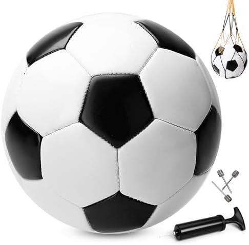 Soccer Ball Size 2/3/4/5 with Pump & Bag, Deflated Ball - 1, 2, or 3 Pack - Classic Black & White - Durable Soccer Ball for Indoor/Outdoor Use - Ideal Soccer Gift for Toddlers, Kids, Youth & Adults