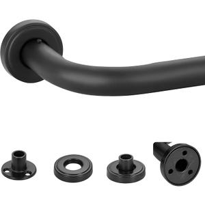Black Wrap Around Curtain Rod, 1 Inch Diameter, Adjustable Blackout Curtain Rod with Zinc Alloy Finials and Aluminum Center Brackets for Windows 28 to 56 Inch