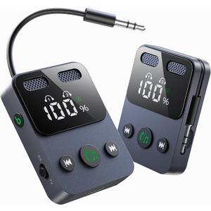 SUPERONE Airplane Bluetooth 5.3 Adapter for 2 AirPods or Headphones, HD Display Bluetooth Wireless Transmitter, 20Hr Playtime, 3.5mm Aux Audio Jack Adapter for Airplane/TV/Car/Home Stereo