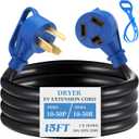 Kanayu 3 Prong Dryer/EV Extension Cord 15 FT, 30 Amp Compatible with NEMA 10-30P to 10-30R, for Level 2 EV Charging and 3 Prong Dryer, Flexible STW 10 Gauge Cord with Grip Handle, ETL Listed (Blue)