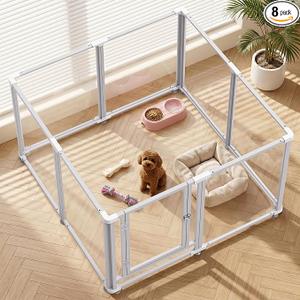 Clear Acrylic Dog Play Pen Indoor (White, 23.6H, 8)
