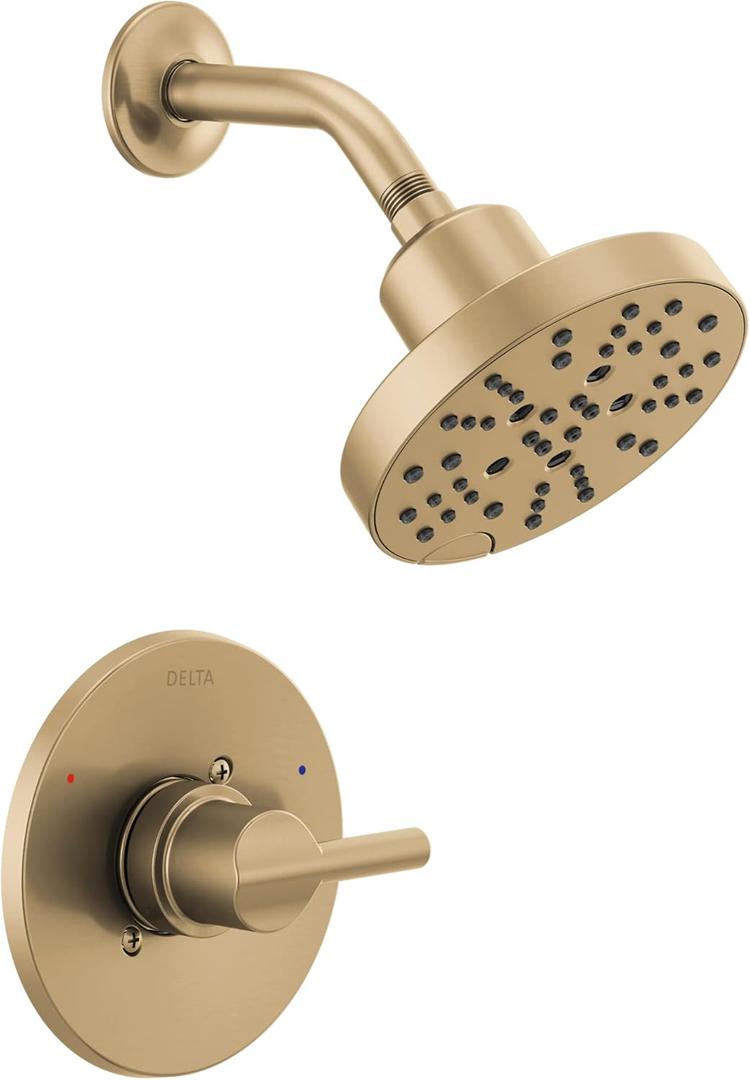 Delta Nicoli 14 Series H2Okinetic Shower Faucet Set, Brushed Gold Shower Head and Handle Set, Valve Trim Kit, Champagne Bronze 142749-CZ (Shower Valve Included)