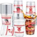 Fuyoooo 48 Pcs Gender Reveal Party Plastic Cup 16 Oz Cups Boy or Girl Thick Clear Cup Gender Reveal Party Supplies Pink and Blue Baby Shower Decorations (Bbq)