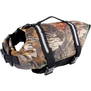 Camo Pet Life Preserver Jacket,Camouflage Dog Life Vest with Adjustable Buckles,Dog Safety Life Coat for Swimming, Boating, Hunting | Large