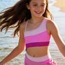 UIQUR Girls Swimsuit One Piece Bathing Suit with Mesh Cover Up Adjustable Straps Swimwear 7-16Y (13-14 Years, Pink)