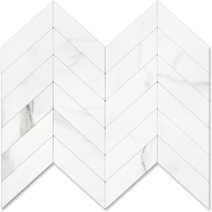 STICKGOO 1-Sheet Herringbone Tile Peel and Stick Backsplash, White Marble PVC Stick on Backsplash, Self Adhesive Wall Tile for Kitchen
