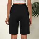 Ficerd 2 Pack Women's Linen Shorts Casual Drawstring Bermuda Summer Wide Leg Knee Length Shorts with Pockets (Black, S)