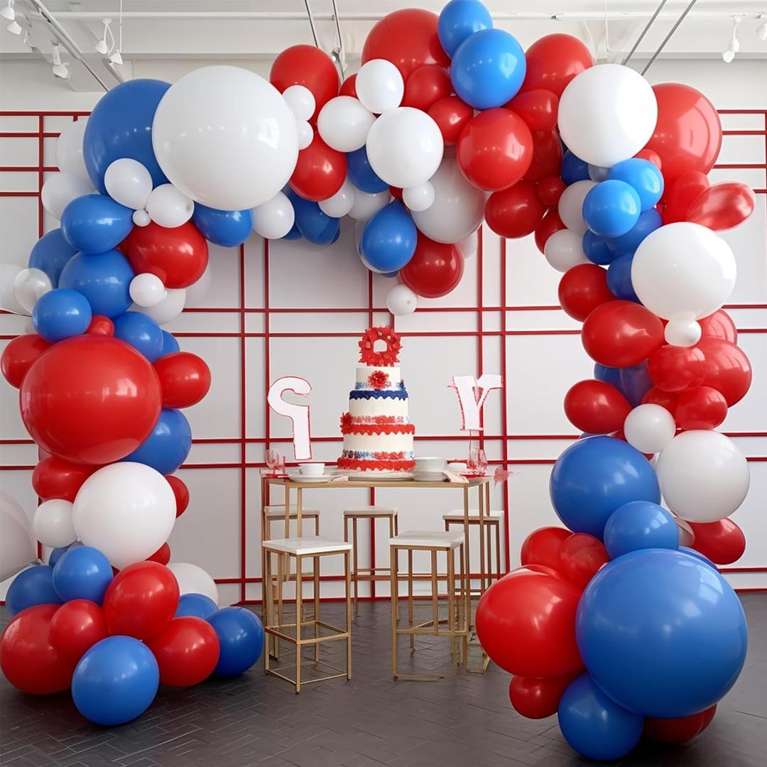 PartyWoo Red White and Blue Balloons, 140 pcs Red White and Royal Blue Balloons Different Sizes Pack of 18 Inch 12 Inch 10 Inch 5 Inch for Balloon Garland as 4th of July Decorations, Party Decorations