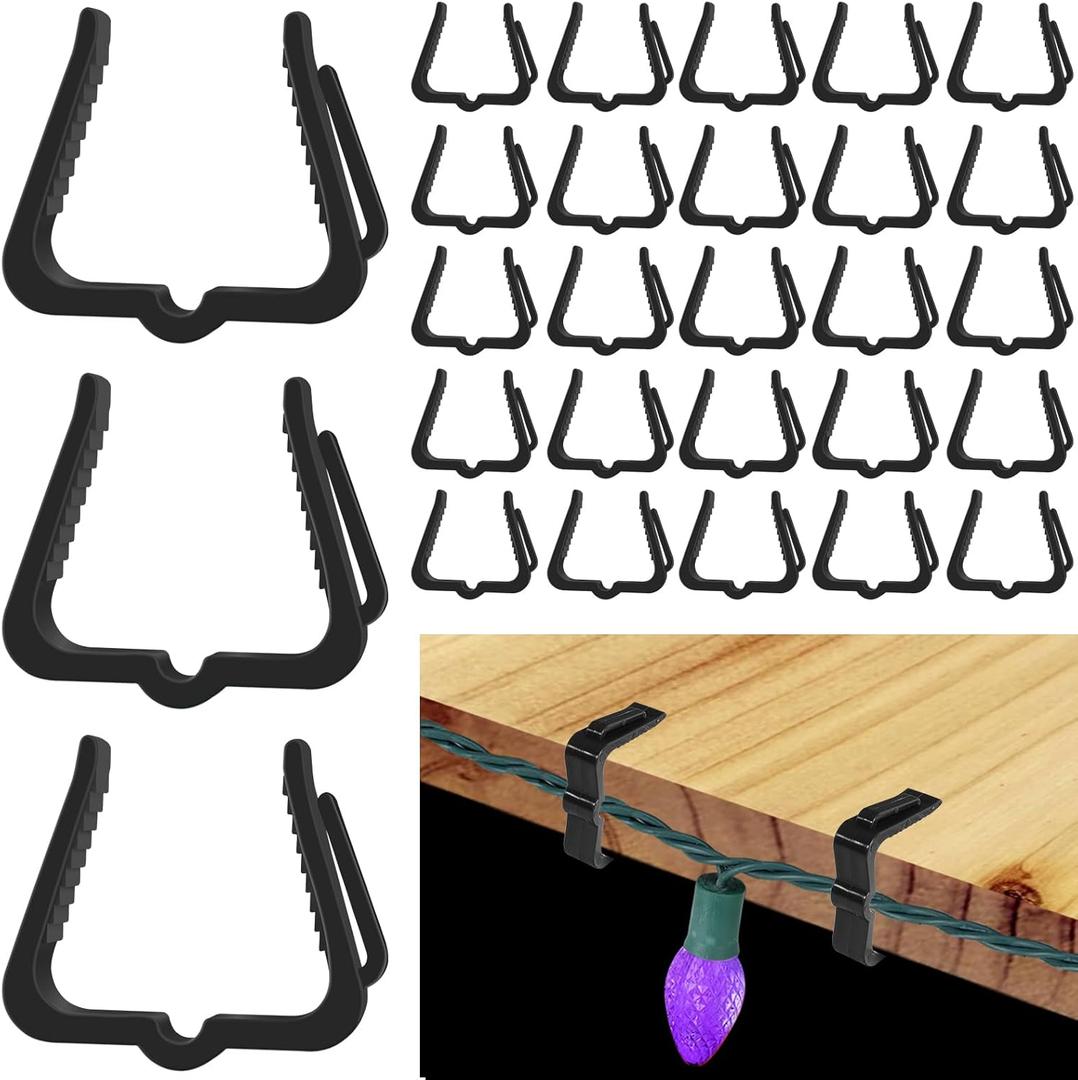 Christmas Light Hangers Clips 1 5/8 inch Fascia Board Clips Hooks Holiday Deck Light Hooks for Christmas Decoration Roof Gutter Fence in Thickness from 1" to 1 5/8" (Black, 200PCS) (Big)
