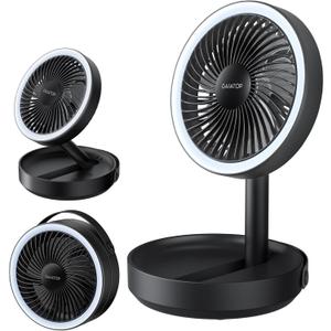 Gaiatop Foldable Small Desk Fan with LED Night Light, Wireless 6000mAh Battery Powered Portable Fan USB Rechargeable, Bedroom Office Dorm Travel Camping Cruise Essentials, Gifts for Women Men, Black