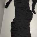 PRETTYGARDEN Women's Fall Off Shoulder Maxi Bodycon Dress Long Sleeve Ruched Fitted Club Dresses with Slit, M