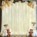 10x10ft Ivory White Chiffon Backdrop Curtain with Lights String for Wedding Sheer Tulle Curtain Photo Backdrops Drapes for Baby Shower Birthday Party Home Ceremony Decorations