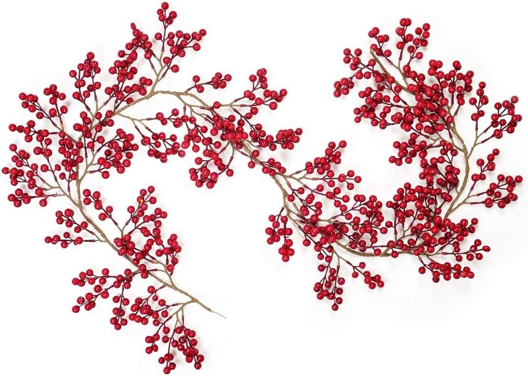 DearHouse 6FT Red Berry Garland, Flexible Artificial Red and Burgundy Berry Garland for Indoor Outdoor Hone Fireplace Decoration for Winter Christmas Holiday New Year Decor