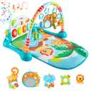 SYNCFUN Baby Play Mat, Tummy Time Mat Toys, Baby Musical Learning Toys 0-6 Months, Adorable Animal-Themed Play Gym with Piano Panel, Newborn Gifts for 0-3 6 9 12 Months