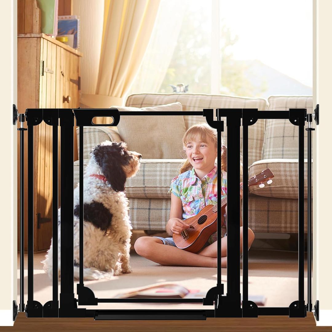 Clear Acrylic Baby Gate 29.5-47.2" Wide Pressure Mount Clear Dog Gate Indoor - No Drill Auto Close, Walk Through Baby Gates for Stair & Doorways & Hallway