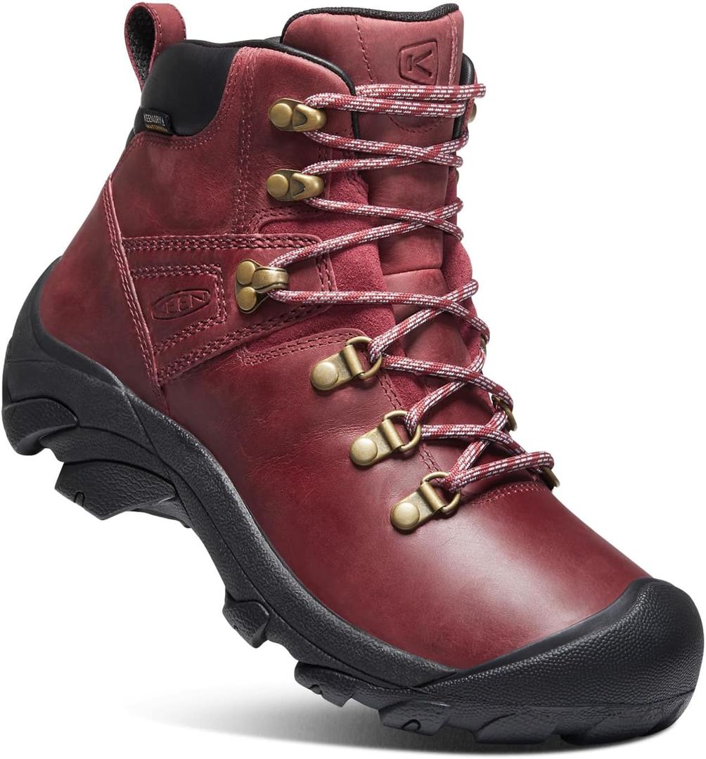 KEEN Women's Pyrenees Mid Height Waterproof Hiking Boots (7, Tibetan Red/Black)