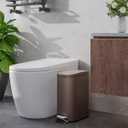 GarveeHome 2.6 Gallon Bathroom Trash Can, Space-Saving Slim Stainless Steel Step-On Garbage Bin with Soft Close Lid, Removable Inner Bucket for Bathroom & Bedroom,Brown
