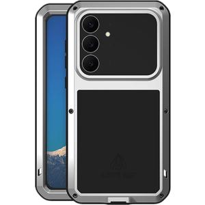LOVE MEI for Samsung Galaxy S25 FE Case,Outdoor Sports Military Heavy Duty Metal Shockproof Dustproof Full Body Case with Built in Tempered Glass Screen Protector (Silver, S25 FE)