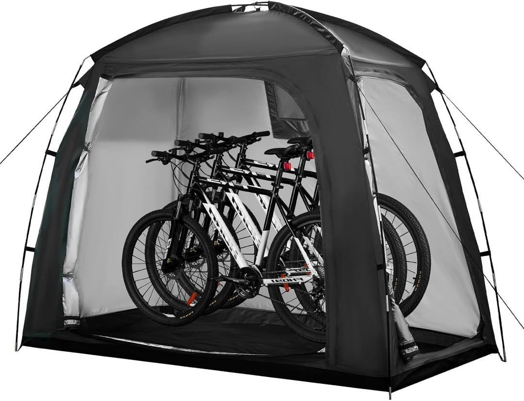 Bike Storage Tent, Outdoor Portable Bike Tent for 2-3 Bikes, Bicycle Storage Sheds with 210D Oxford Fabric PU4000 Waterproof for Bicycles, Motorcycle, Garden Tools (Black)