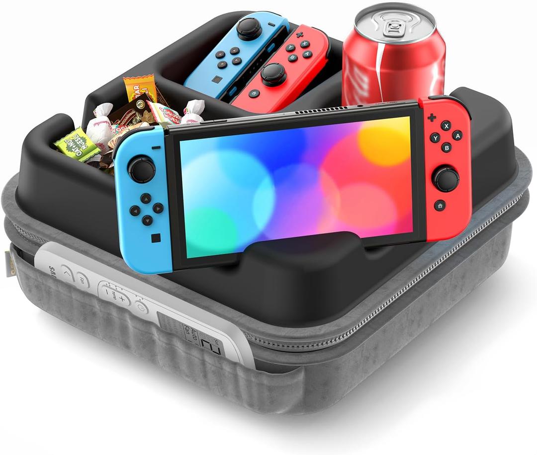 5 in 1 Couch Cup Holder Tray, Drink Holder For Couch with Tablet Phone Stand, Sofa Cup Holder Tray with Two Organizer Pockets, Storage Compartments, Durable Organizer Caddy For Bed, Desk, Floor
