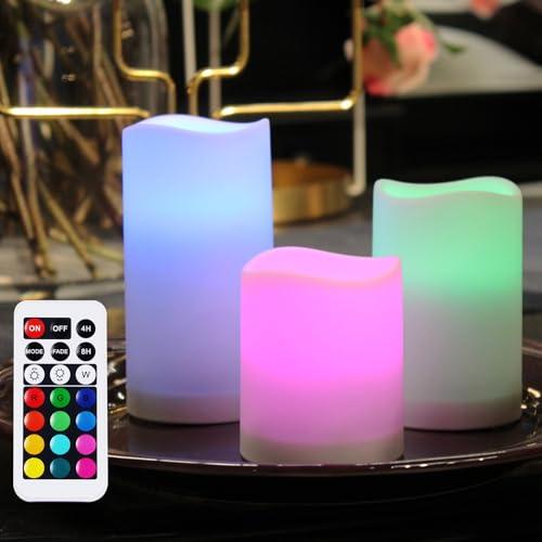 yucanucax Remote Control flameless LED Candle Light, Outdoor/Indoor Color Changing Plastic Candle, Set of 3 use 3AAA Battery……