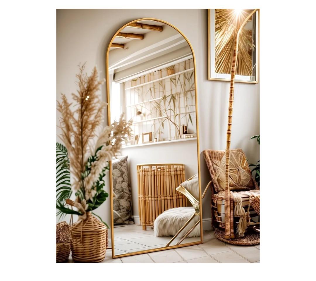 Arched Full Length Floor Mirror, Gold Aluminum Frame, Free Standing/Wall Mount/Leaning for Bedroom, Living Room, Dressing Room