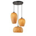 Rattan Pendant Light Bamboo Hanging Light 3-Lights Boho Pendant Light Fixture Woven Basket Wicker Shade Rattan Chandelier for Living Room Dining Room Kitchen