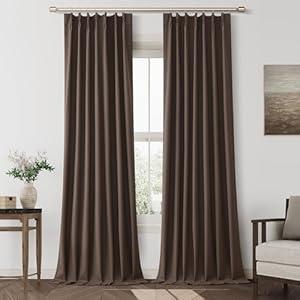 Apricot Linen Blackout Curtains 108 Inch Length 2 Panels Set for Living Room Bedroom, Pinch Pleated Thermal Insulated 100% Black Out Curtains with Hooks, Room Darkening Back Tab Drapes