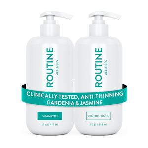 Routine Wellness Shampoo and Conditioner Set for Thinning Hair - Biotin DHT Blocker Women & Men - Color Safe Shampoo for Healthier Hair - Gardenia & Jasmine 14oz (Pack of 2)