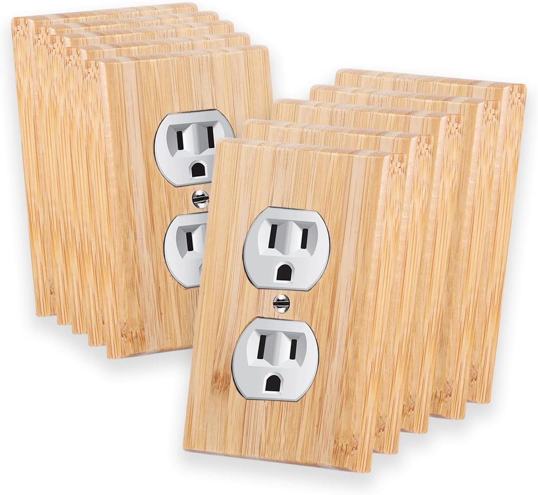 10 Pieces Wood Double hole Outlet Light Switch Plate 4.5" X 2.76" Raw Wood Wallplate Bamboo Light Switch Cover Quality Wallplate Wooden Electrical Decor (Double hole Outlet)