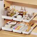 Creahaus 3 Pack Pull Out Drawers for Cabinets with Metal Slides, Easy to Install Cabinet Roll Out Shelves, Smooth Slide Out Drawers for Kitchen Cabinets with Nano Adhesive, (White)