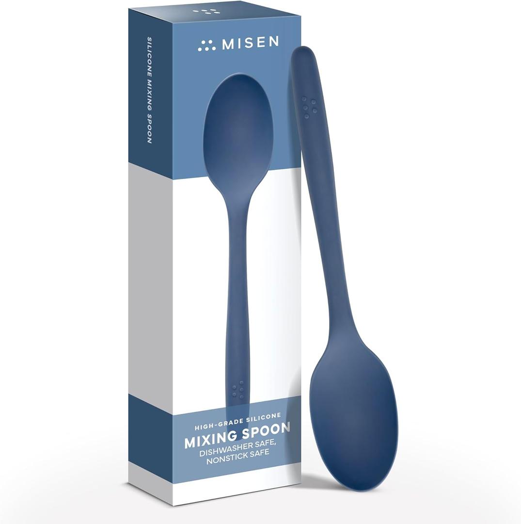 Misen Silicone Mixing Spoon - Professional-Grade, Dishwasher Safe - No Scratch Nonstick-Safe Kitchen Tool for Stirring, Scraping, and Serving - Stong, Durable, Heat Resistant - Blue