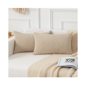 Kevin Textile Throw Pillow Covers Soft Corduroy Decorative Set of 2 Boho Striped Pillow Covers Pillowcases Farmhouse Home Decor for Couch Bed Sofa Living Room 12x20 Inch Beige