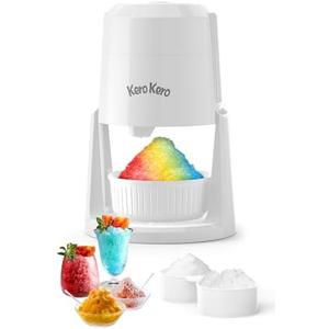 Kero Kero Snow Cone Machine - Shaved Ice Machine with 2 Ice Molds & Adjustable Blades - Ice Shaver for Fluffy or Crunchy Texture, Shaved Ice for Snow Cones, Slushies, Portable & Easy to Use.White