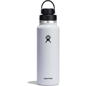 Hydro Flask Water Bottle - Insulated Stainless Steel - Wide Mouth Chug Lid, Non Spill, Leakproof in 40 Oz White